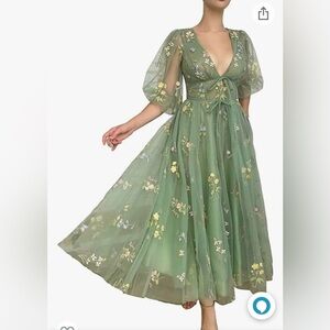 Smileven Puffy Sleeve Floral Embroidery Tulle Dress fairy cottage core party
